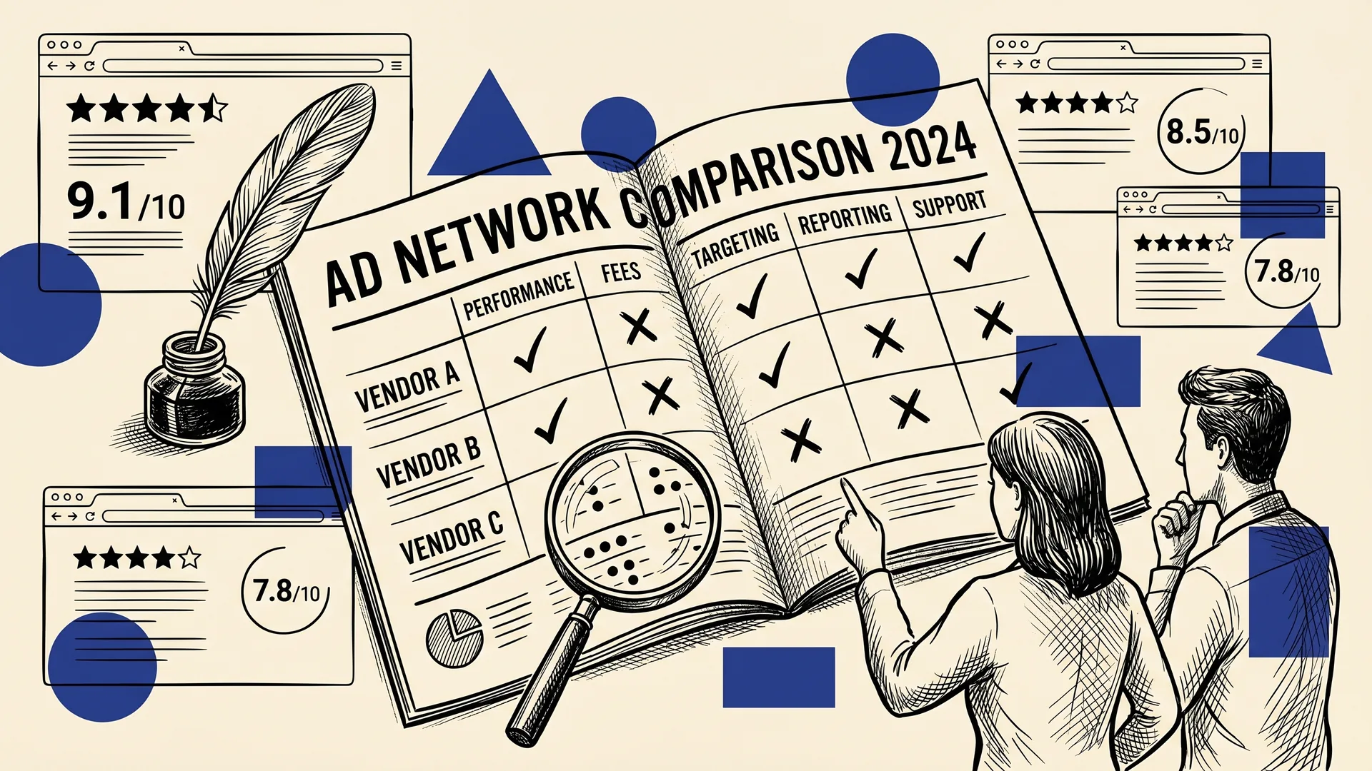 Comparison-grade reviews of ad networks. Methodology in the appendix.